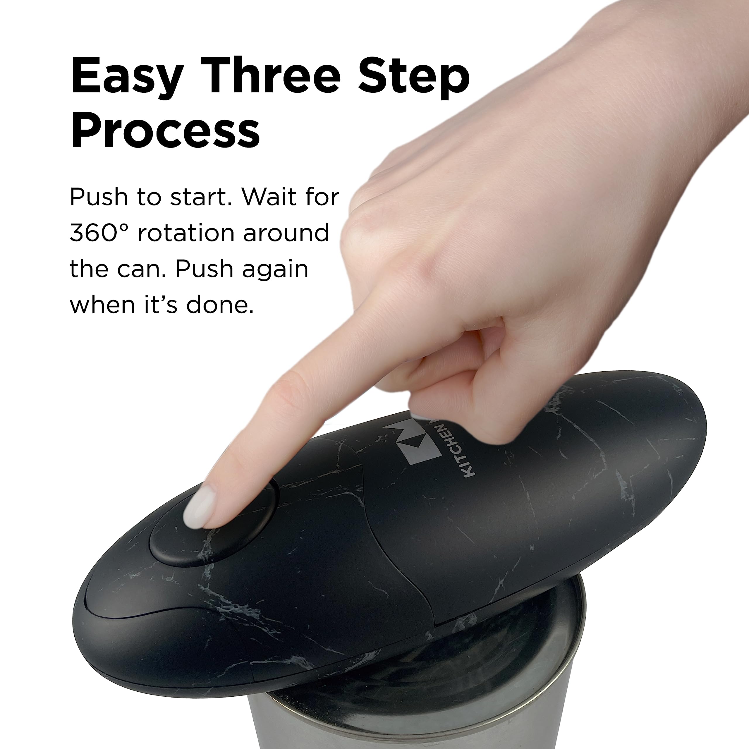 Kitchen Mama Auto 2.0 Electric Can Opener: Blade Opens Almost Any Can Pop or Soda Can - Automatic, Hands Free, Safe, Smooth Edge, Lid Remover, Battery Operated, Cordless, YES YOU CAN (Marble Black)