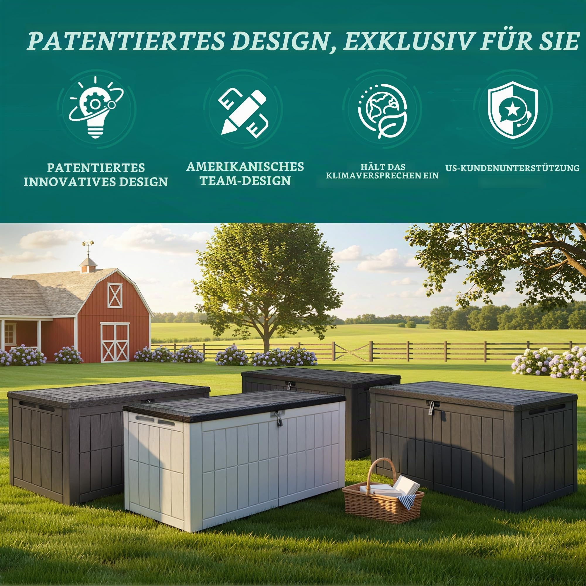 YITAHOME Außenspeicherbox 450L wasserdichte Deckbox für Gartengeräte Terrassenkissen Swimmingpool-Zubehör verschließbar einfach zusammenzubauen vielseitiger Sitzbank oder Tisch,dunkelbraun 7