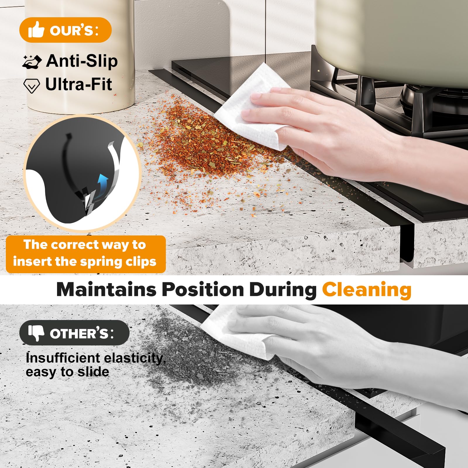 Stove Gap Covers - 304 Stainless Steel Oven Side Gap Filler, 2 Pack Stove Gap Filler Retractable Length 13.8