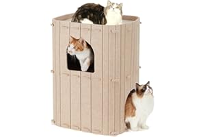 FUKUMARU Cat House for Indoor Cats, 2-Storey Large Cat Bed Cave, Cozy Felt Covered Cats Tunnel Condo Hideaway for Multicats, 17.72x14.37x23.62 inches, Beige