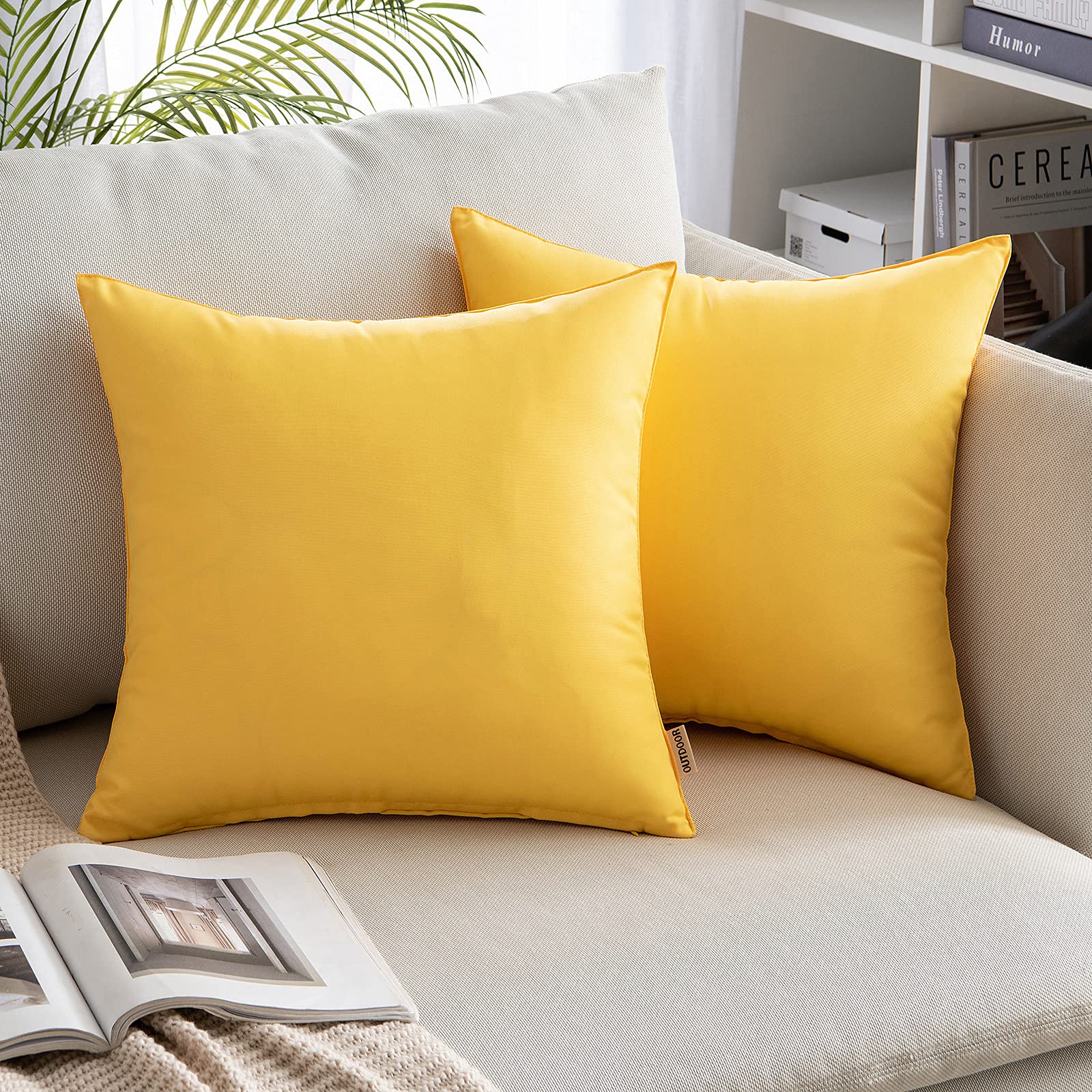 MIULEE Pack of 2 Outdoor Waterproof Throw Pillow Cover Home Décor Pillow Case Decorating Cushion Covers Protectors for Tent Park Bed Sofa Chair Couch Bedroom 40x40cm 16x16inch Yellow