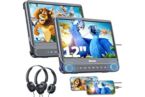 GOnavidio 12" Dual Car DVD Players with HDMI Input, Car TV Screen with Headphones, Mounting Brackets, Support Sync TV/Phone, 