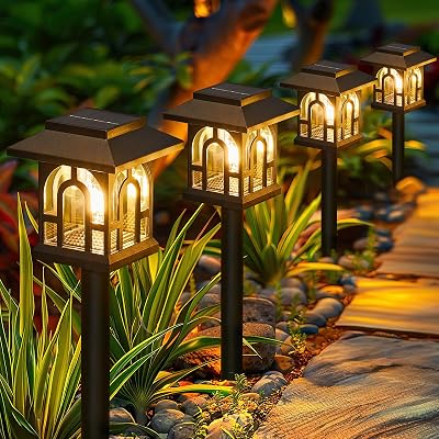 BUCASA Solar Lights Outdoor Garden 6 Pack Warm White Pathway Lights