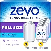Zevo Flying Insect Trap for Fruit Flies &amp; Gnats, 2 Plug-in Bases, 4 Refills | Catches Fruit Flies &amp; Gnats Near Fruit Bowls &amp; Trash Bins, Spray-Free, Odor-Free, Blue &amp; UV Light Trap, Safe for Kids &amp; Pets*