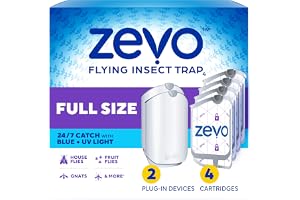 Zevo Flying Insect Trap for Fruit Flies & Gnats, 2 Plug-in Bases, 4 Refills | Catches Fruit Flies & Gnats Near Fruit Bowls & Trash Bins, Spray-Free, Odor-Free, Blue & UV Light Trap, Safe for Kids & Pets*