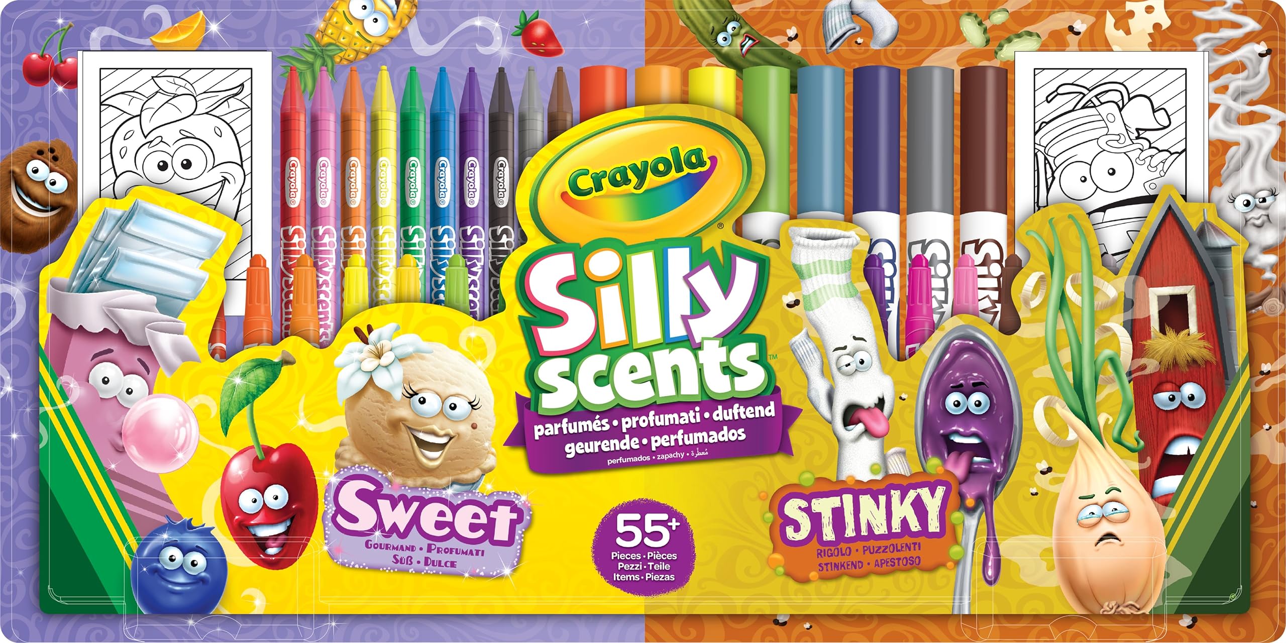CRAYOLA Silly Scents Activity Set | 55 Pieces of Sweet & Stinky Colouring Fun! | Includes Pencils, Crayons, Markers & Colouring Cards! | Suitable for Kids Ages 3+