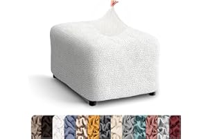 PAULATO BY GA.I.CO. Ottoman Cover Stool Cover Pouf Slipcover - Soft Polyester Fabric Slipcover - 1-Piece Form Fit Stretch Furniture Protector - Microfibra Collection - Crisp White (Ottoman)