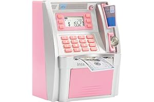GOODSFEDERATION 2024 Upgraded ATM Piggy Bank for Real Money for Kids Adults,Toy Money Bank with Card,Password,Coin Recognition,Bill Feeder,Balance Calculator,Electronic Money Safe Coin Box,Hot Gift for Boys Girls