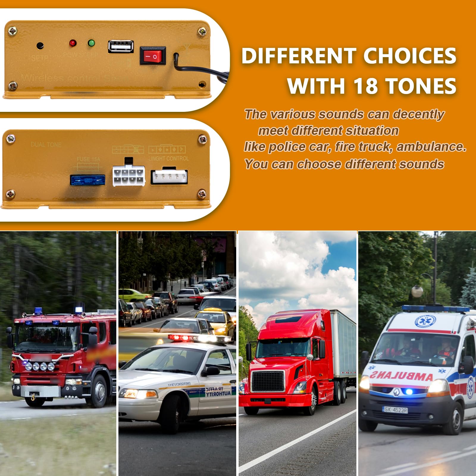 12V 100W Police Siren PA System Kit [18 Tones] [120-130dB][Wireless Mic PA System] CXRCY Emergency Warning Siren for Vehicles Tow Truck UTV ATV Van Car POV RV