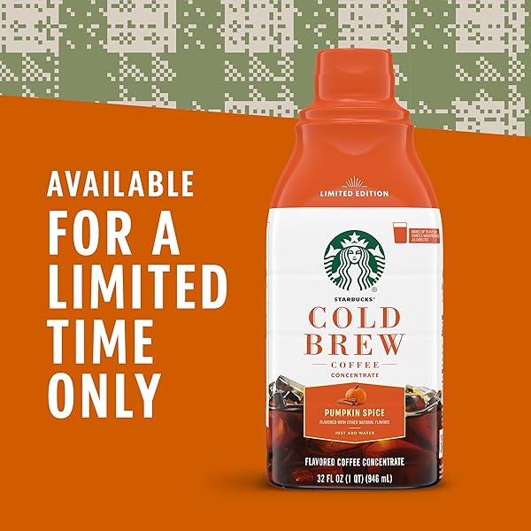 STARBUCKS COLD BREW COFFEE CONCENTRATE, PUMPKIN SPICE NATURALLY FLAVORED, LIMITED EDITION, 100% ARABICA, MULTI-SERVE BOTTLE (32 FL OZ)