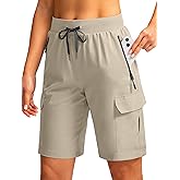 Soothfeel Women's 9" Hiking Cargo Shorts with 5 Pockets Quick Dry Summer Athletic Golf Bermuda Long Shorts for Women Casual