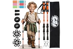 HIKER HUNGER OUTFITTERS Kids Hiking Poles by USA Brand - Lightweight Collapsible Kids Walking Stick w/Quick Adjustable Flip Locks