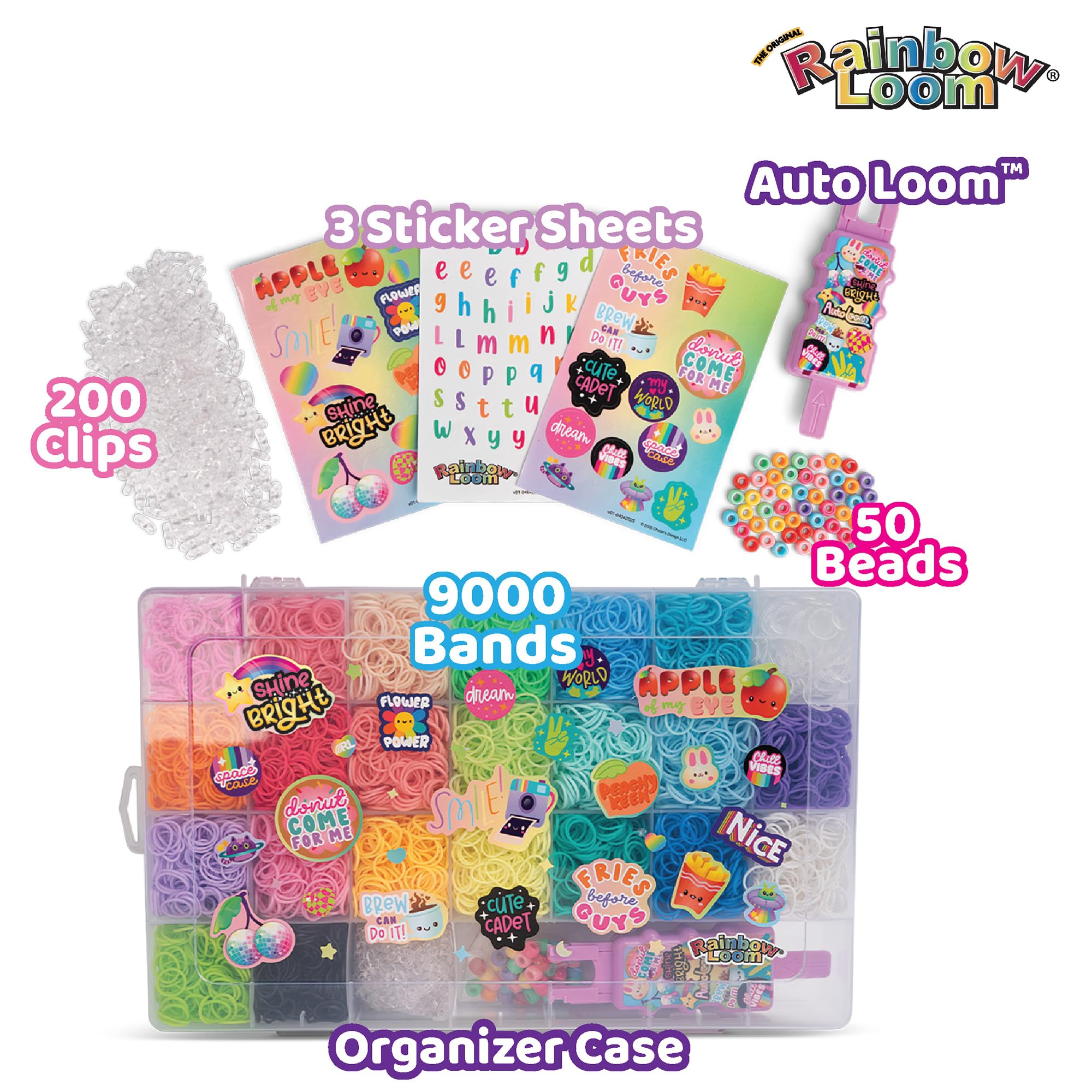Rainbow Loom: 9,000 Bands AutoLoom Creation Case with 50 Beads & 3 Sticker Sheets – DIY Bracelet & Jewelry Making Kit for Kids 7+