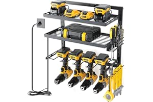 COFIT Power Tool Organizer, Power Drill Tool Holder with Charging Station, Wall Mount Tool Storage Organizer, 3-Tier Adjustable Height Iron Tool Rack for Garage Organization and Workshop