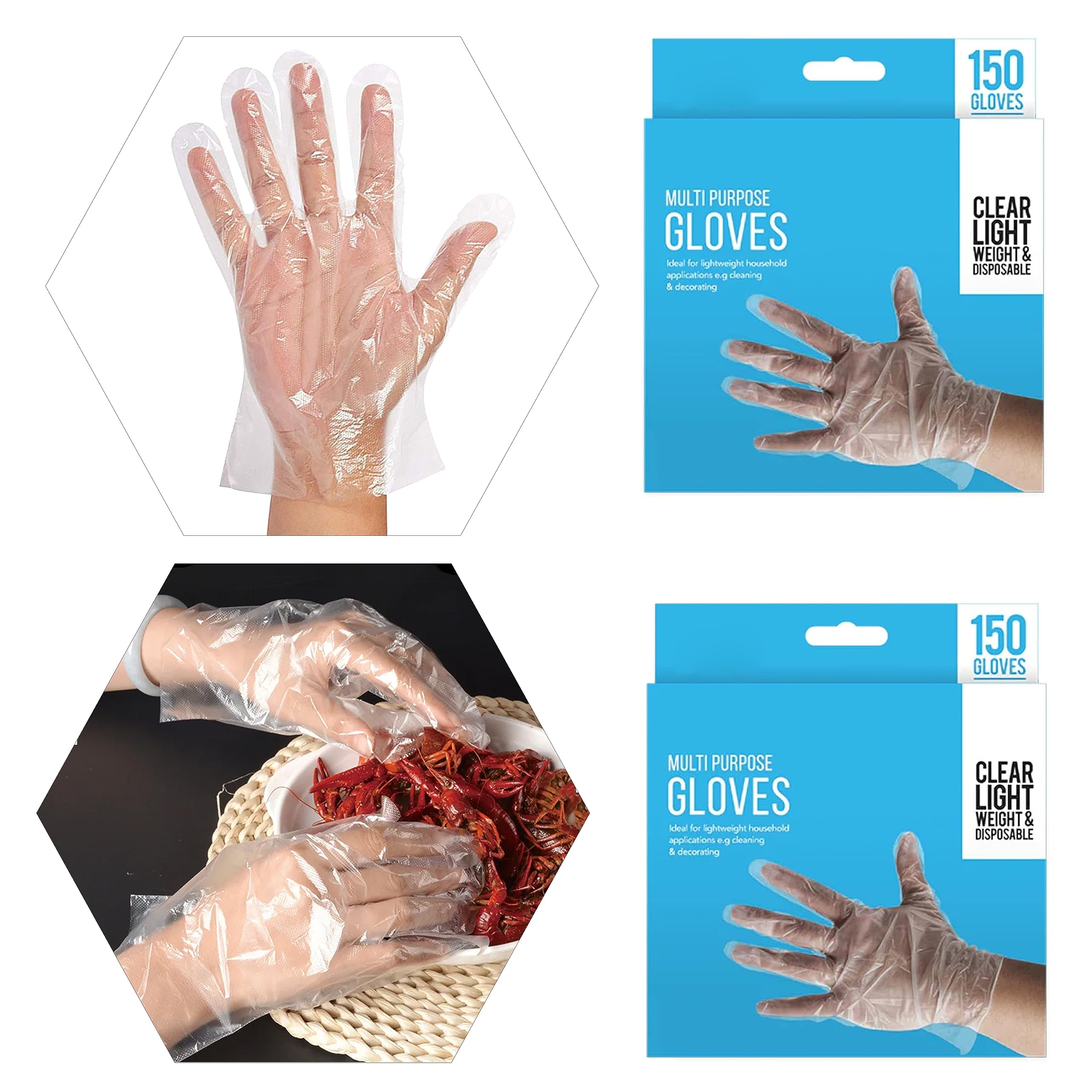 HOVUK 300Pcs Disposable Clear Polythene Gloves – Lightweight, Multi-Purpose, for Cleaning, Cooking, Food Prep, Adults & Kids, Household & Restaurant Use
