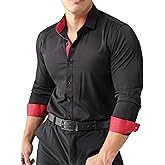 JOGAL Men's Dress Shirts Regular Fit Long Sleeve Stretch Business Wedding Button Down Shirts