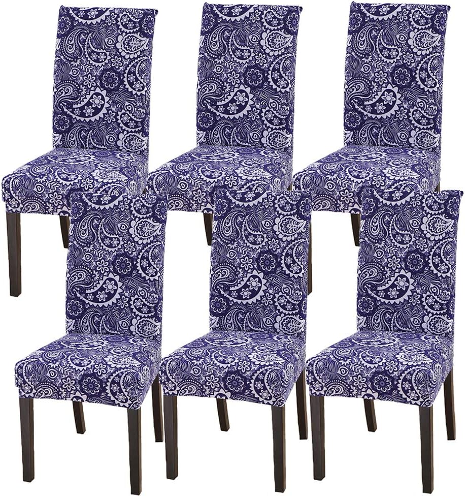 SUBCLUSTER 6 Pcs/Set Soft Stretchable Dining Chair Covers with Printed Floral Patterns,Spandex Banquet Chair Seat Protector Slipcovers for Holiday Home Party, Hotel, Wedding Ceremony (Style 3)