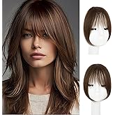 EINAEY Clip in Bangs – 100% Real Human Hair Fringe with Temples, Brown French Bangs Hair Clip Hairpiece for Women, Natural Look, Easy Trim & Secure BB Clips for Daily Wear