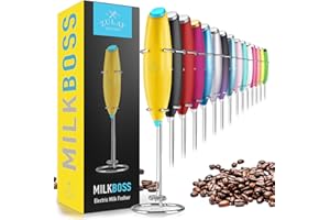 ZULAY KITCHEN Zulay Powerful Milk Frother Handheld Foam Maker for Lattes - Whisk Drink Mixer for Coffee, Mini Foamer for Cappuccino, Frappe, Matcha, Hot Chocolate by Milk Boss (Yellow/Teal)