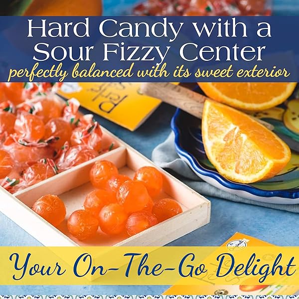 PERLE DI SOLE ITALIAN HARD CANDY – ASSORTED ORANGE & LEMON DROPS WITH FIZZY FILLING (17.6 OZ | 500 G) ITALIAN CANDY INDIVIDUALLY WRAPPED – CITRUS CANDY
