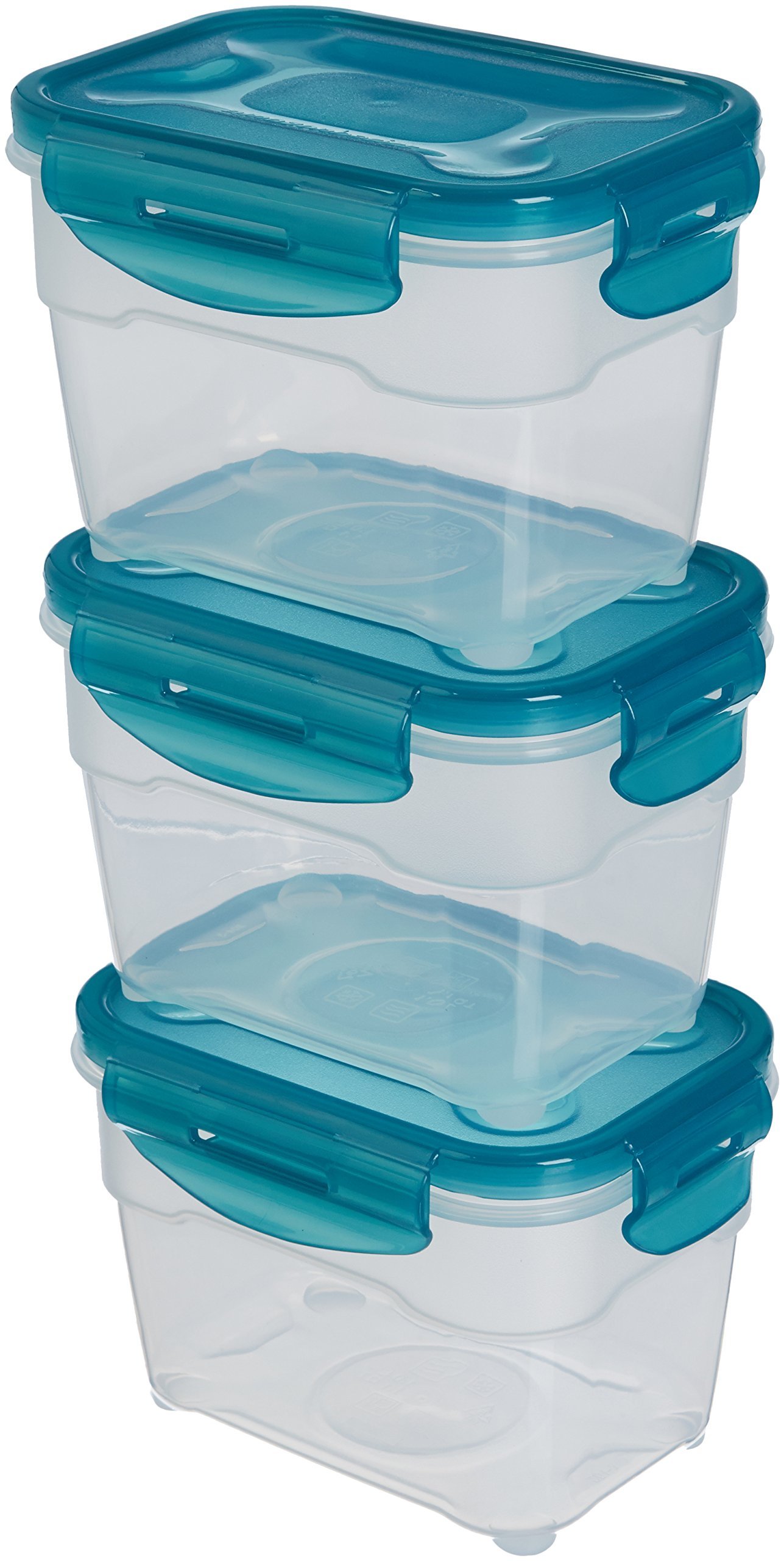 Amazon Basics Air-Locked Leak-Proof, Stackable & Airtight Fridge/Freezer Containers with Lids, BPA-Free Plastic, Microwave and Dishwasher Safe 3-Piece Food-Storage Set, 3 x 1 l, Clear