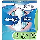 Always Infinity Feminine Pads for Women, Flexfoam Pads without Wings, Size 2, Heavy Absorbency, Unscented, 96 Count (3 Packs 