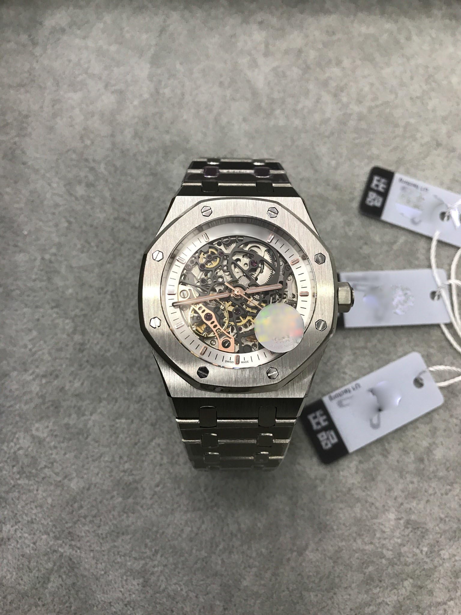 Luxury Brand Stainless Steel Silver Color Partially White Color dial Automatic Movement Skeleton Oak Watch Watches