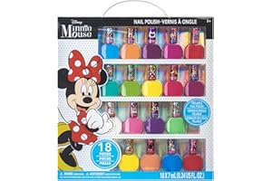 Townley Girl Disney Minnie Mouse 18 Piece Water-Based Nail Polish Set, Quick Dry and Peels-Off, Nail Paint Set for Girls, Perfect for Parties, Sleepovers and Makeovers, Ages 3