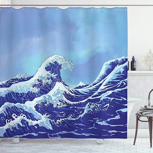Amazon Com Ambesonne Kanagawa Shower Curtain Big Tsunami In The