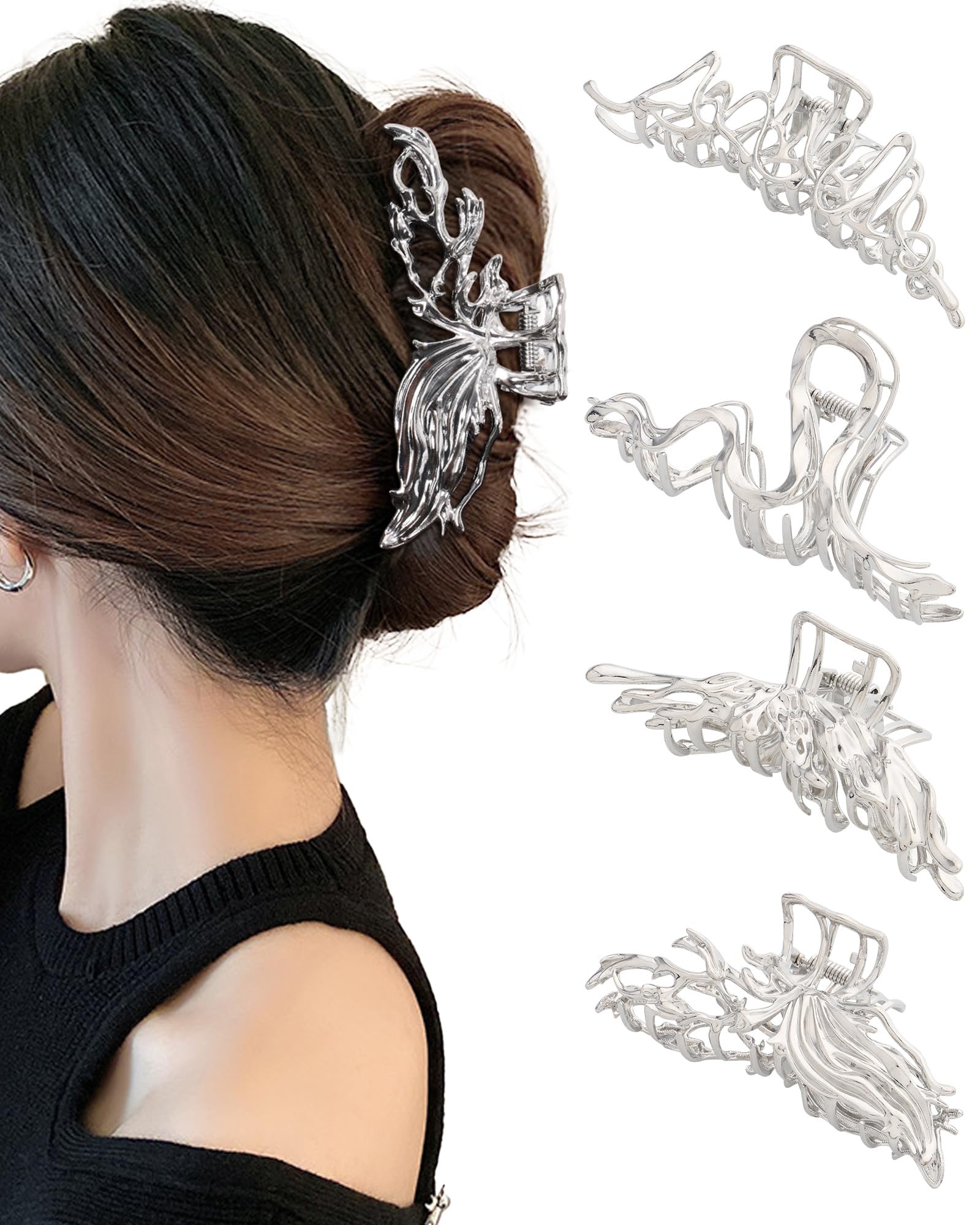 Photo 1 of HAIMEIKANG 4 PCs Metal Hair Claw Clips - Irregular Large Non-Slip Styling Accessories for Women's Thick and Thin