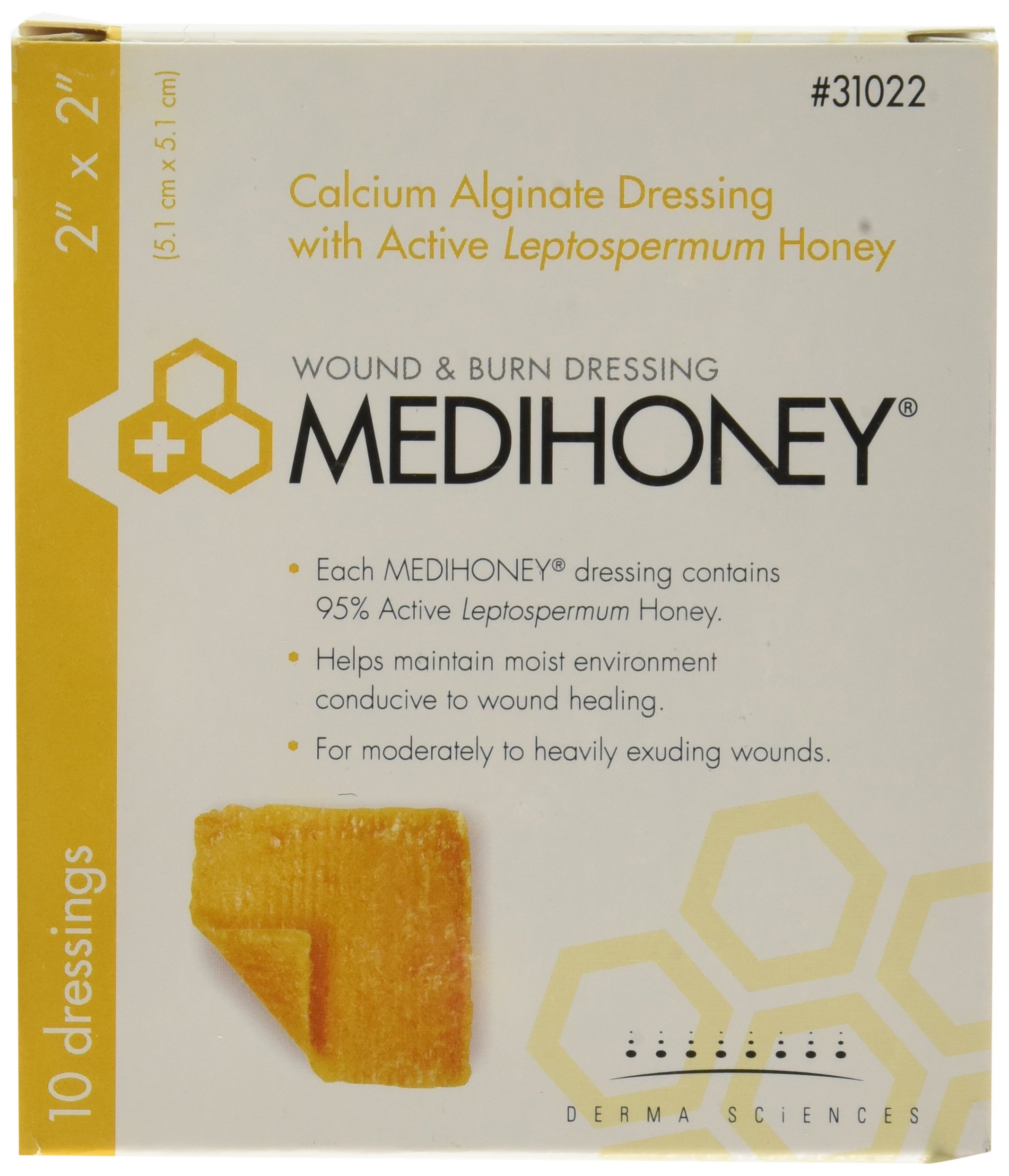 Photo 1 of Derma Sciences 31022 Medihoney Calcium Alginate Dressing, 2" Width x 2" Length (Pack of 10)