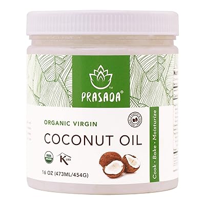 Prasada Organic Virgin Coconut Oil 16oz | Cold-Pressed Non-GMO Single Origin | Perfect for Baking Frying Grilling and Cosmetic Application