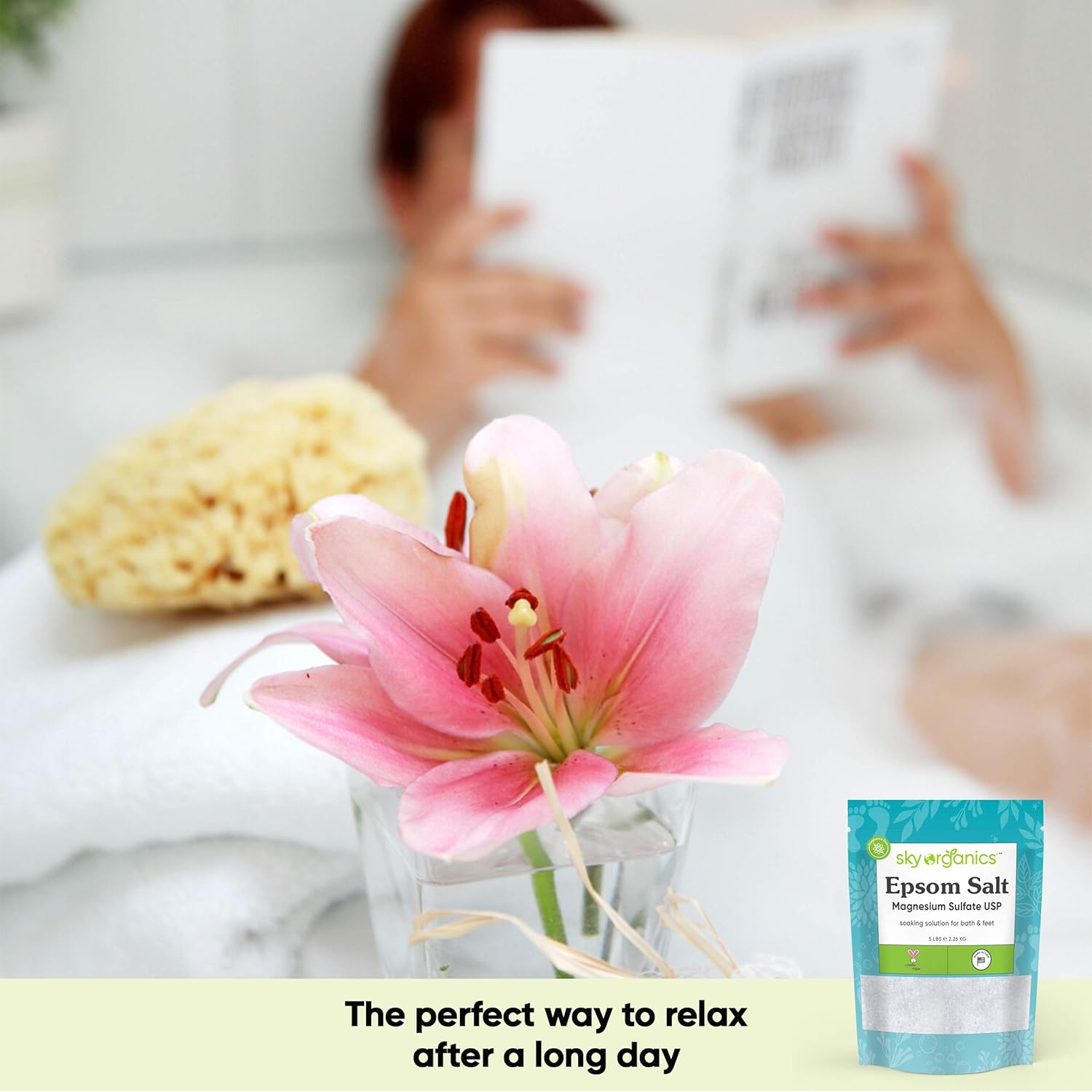 Epsom Salt by Sky Organics (5 lbs.) - 100% Pure Magnesium Sulfate USP Grade Kosher Non-GMO – Bath and Foot Soak Soothing Body Soak. Made in USA : Beauty