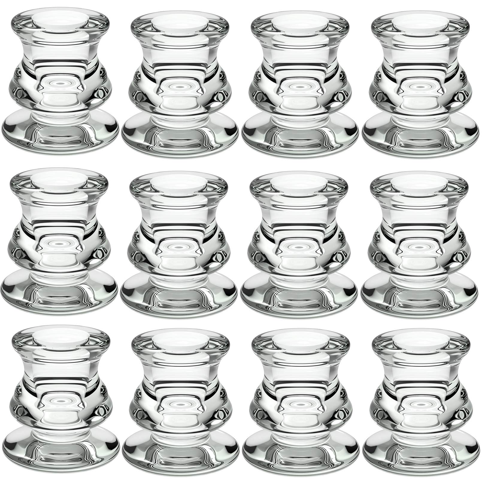 Glass Candle Sticks Holder, PChero Pack of 12 Taper Candle Stand Candlestick Holders for Living Room Table Party Halloween Christmas Decorations