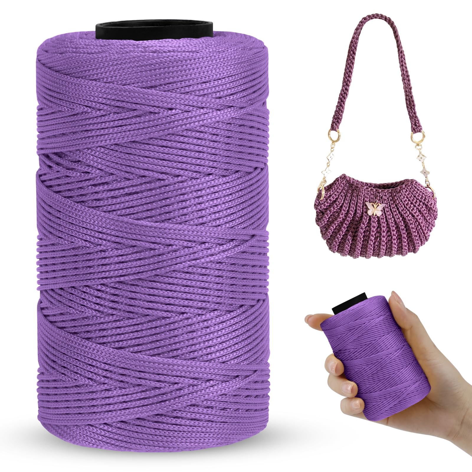 LEREATI Polyester Macrame Cord 1mm x 230m, Polyester Yarn for Crocheting, Braided Polypropylene Crochet Bag Cord Macrame Yarn for Handbag, Beading, DIY Crafts (Taro Purple)