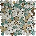 Hominter Pebble Porcelain Tile Turquoise Green Cream and Coffee Mosaic Waterproof Ceramic Tiles Flooring for Kitchen Bath Backsplash Pool Tile Shower Floor & Wall (10 Square Feet)