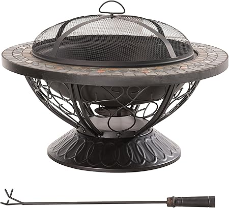 Amazon Com Sunjoy 30 Round Slate Top Fire Pit Garden Outdoor