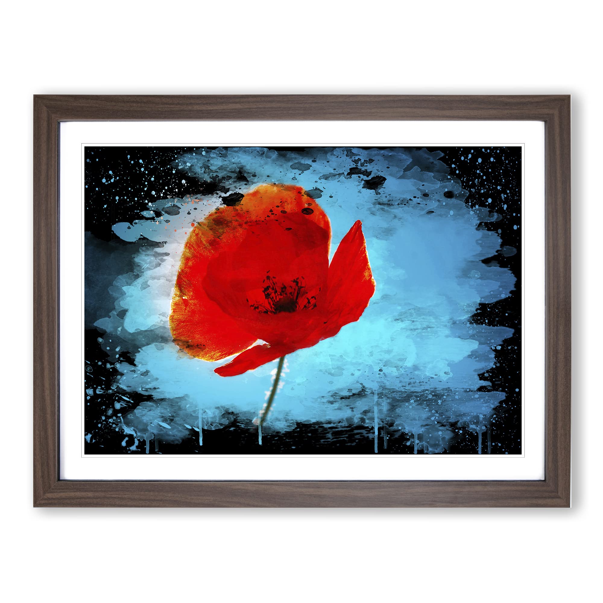 Red PModern OPpy Flower No.1 Modern CB Framed Wall Art Print, Ready to Hang Picture for Living Room Bedroom Home Office Décor, Walnut A3 (46 x 34 cm)