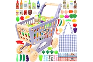 Tagitary Shopping Cart Toy for Kids,82 PCS Toddlers Large Play Grocery Cart with Shopping Bag,Included Pretend Food Veggies,Play Money Cash and Coins,Educational Toys Play Kitchen Accessories for Kids