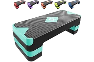 GYMMAGE Aerobic Exercise Step, Adjustable Aerobic Stepper for Exercise, Workout Step Platform for Step Up, 26.5" Step Deck with 4” 6” 8” Adjustable Height Risers, Women Home Gym Cardio Fitness