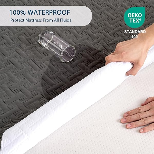 KLOVARIS QUEEN MATTRESS PROTECTOR WATERPROOF – ULTRASONIC NOISELESS MATTRESS PAD WITH REINFORCED TPU BACKING, BREATHABLE BED COVER FIT 6″-18″ DEEP POCKET FOR POTTY TRAINING, PETS & NIGHT SWEATS, GRAY