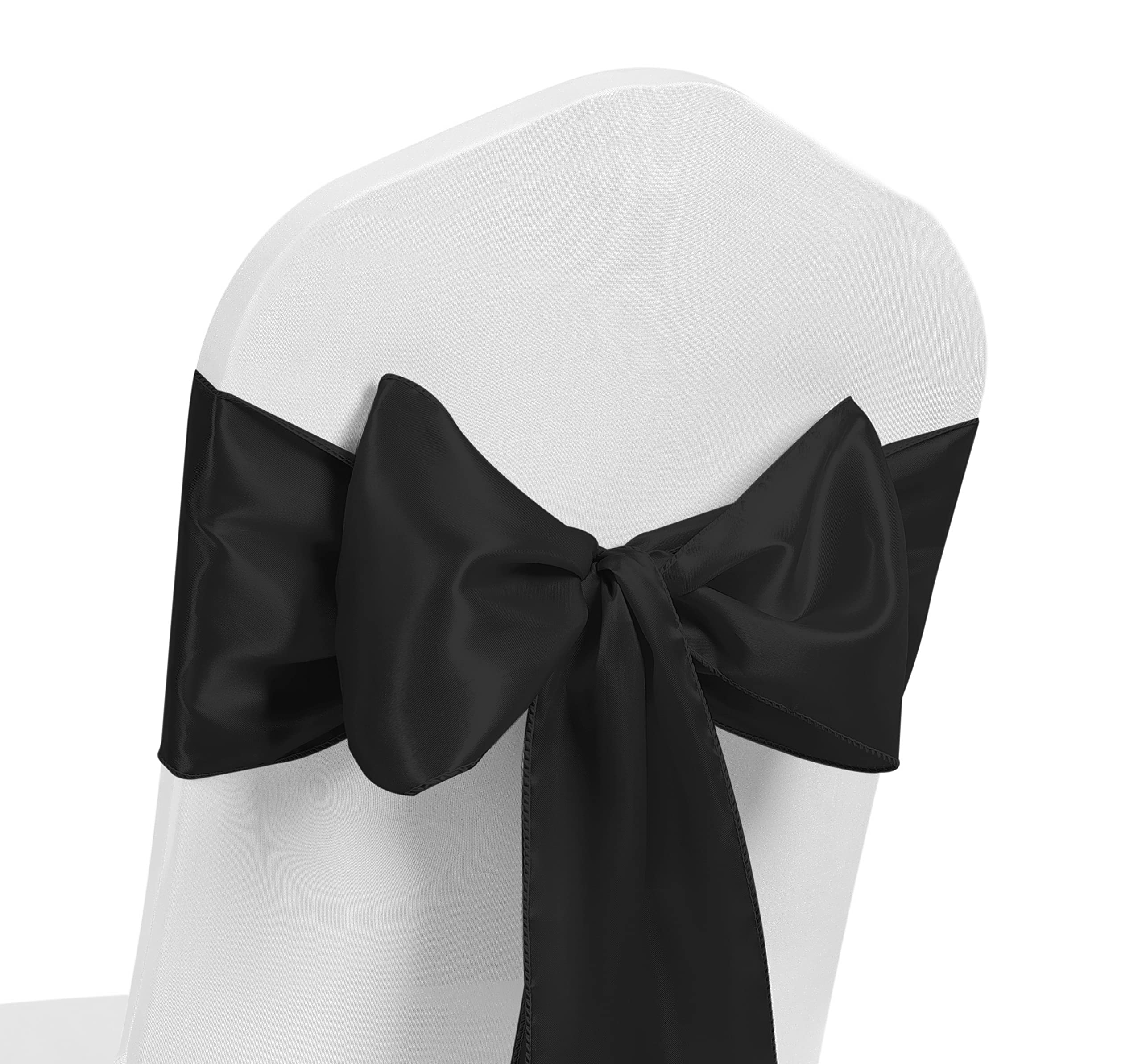Satin Chair Sash WIDER FULLER BOWS Chair Sashes Bow Back Tie Ribbon Wedding Banquet Decoration (Black, 50)