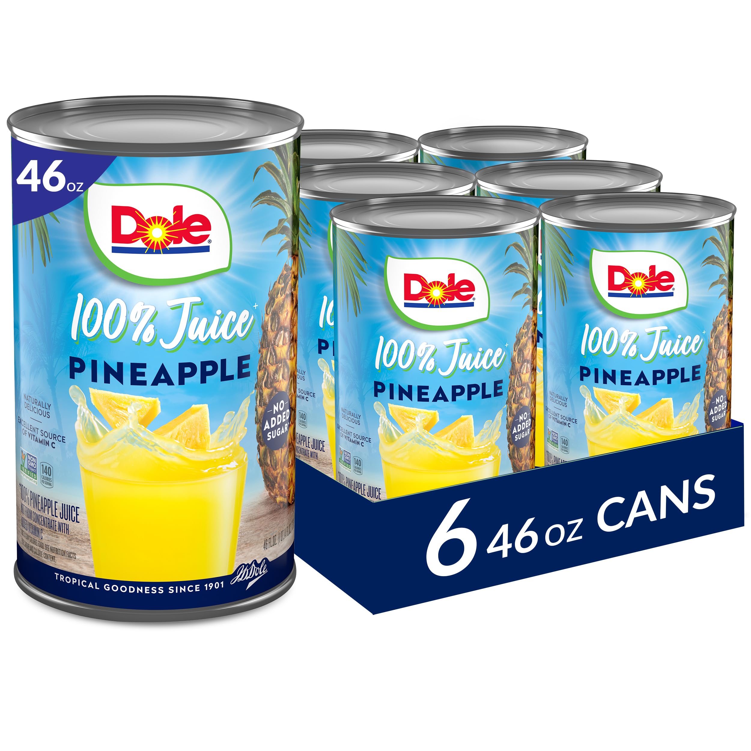 Photo 1 of Dole 100% Pineapple Juice - Dole Canned Juice - No Sugar Added - 46 fl oz Cans - 6 Pack