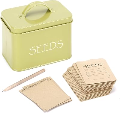 Katai Steel Seed Storage Box Organiser Green with 20 Envelopes and Dividers