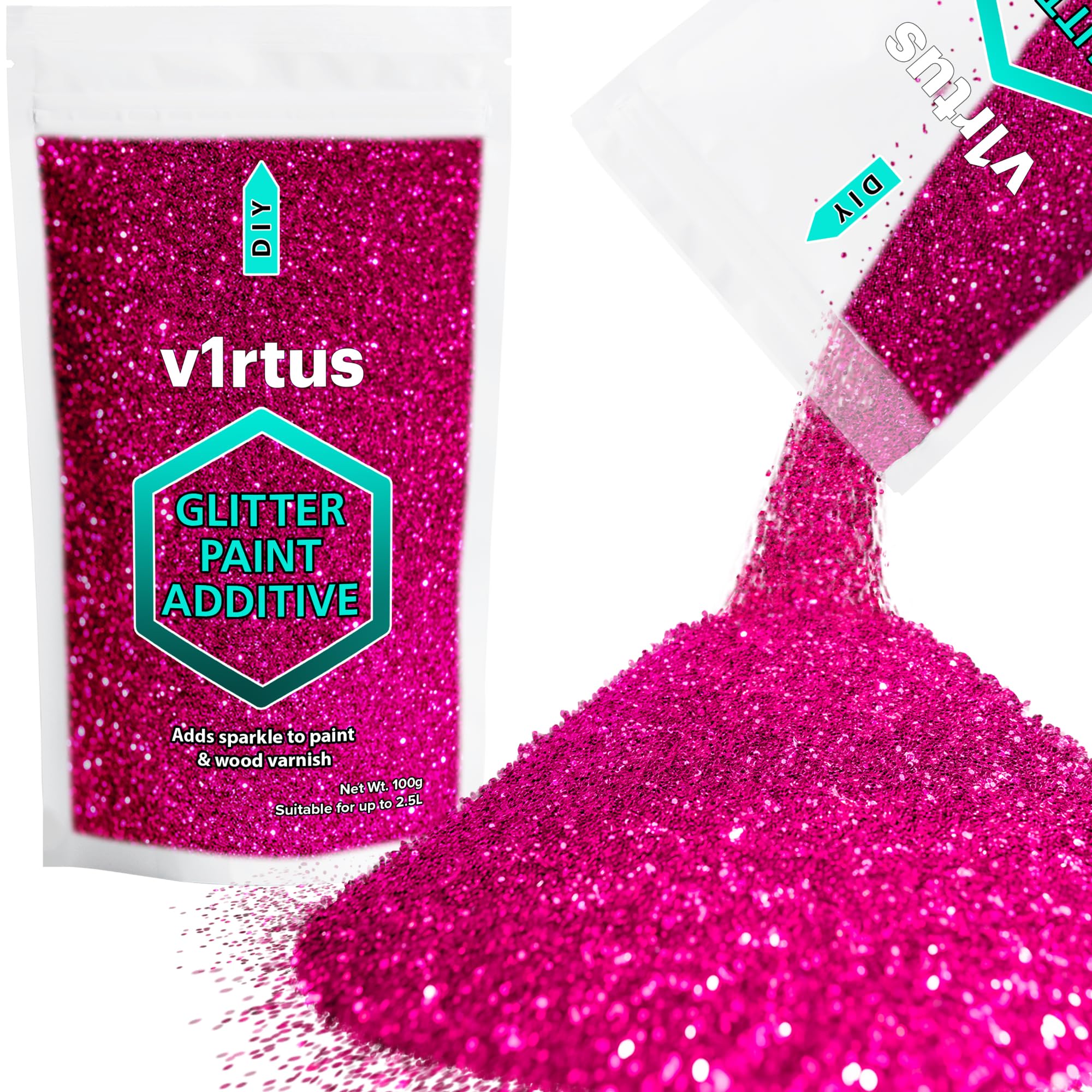 Dark Rose Pink Glitter Paint Additive 100g | Sparkle Glitter Paint for Walls Interior Exterior, v1rtus