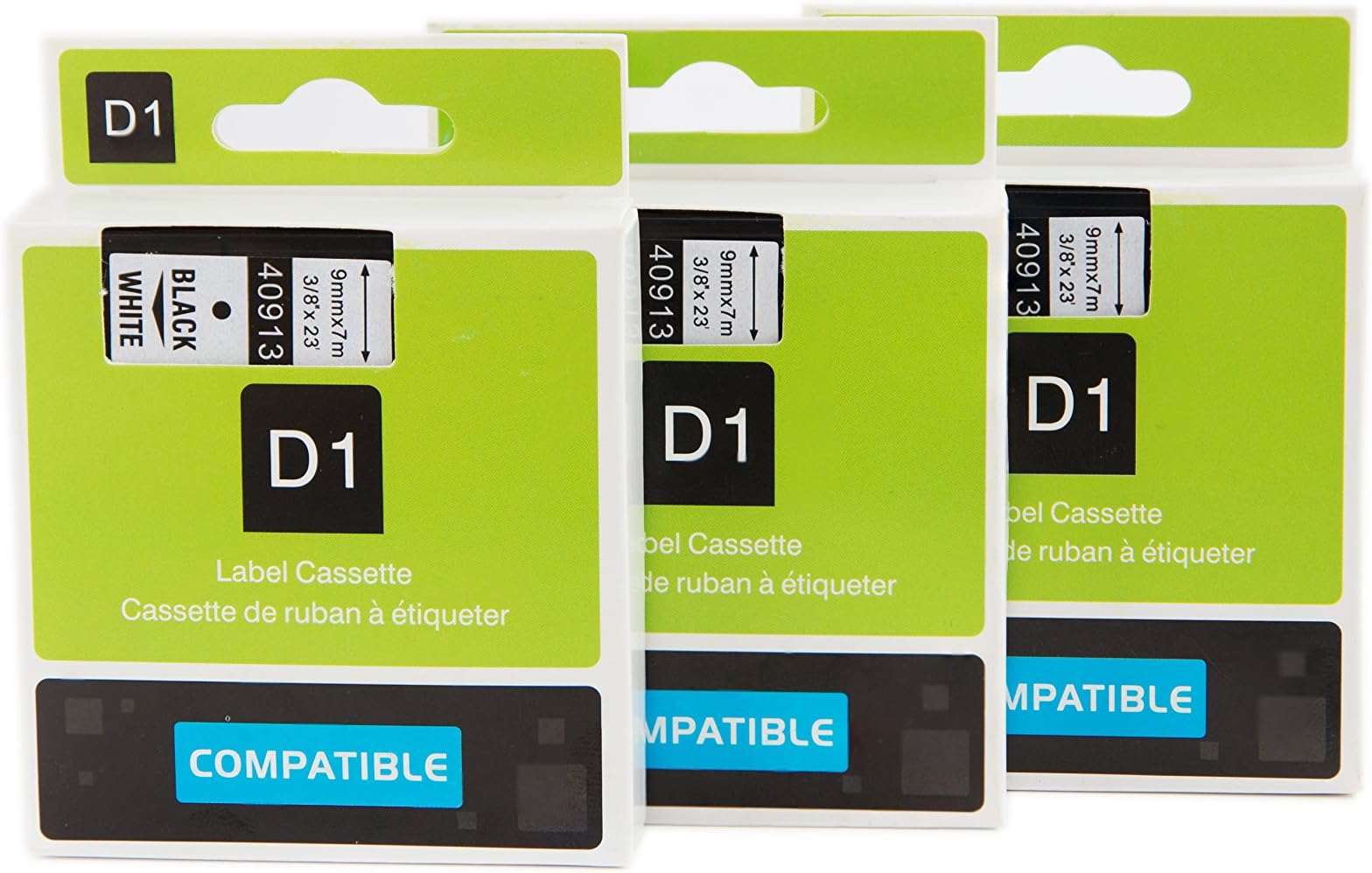 3 Pack Compatible with Dymo D1 40913 Label Tape S0720680 Cassette 9mm 7m Standard Self-Adhesive-Black on White Suitable for LabelManager 160 210D 260P 280 PnP Labelwriter Printers