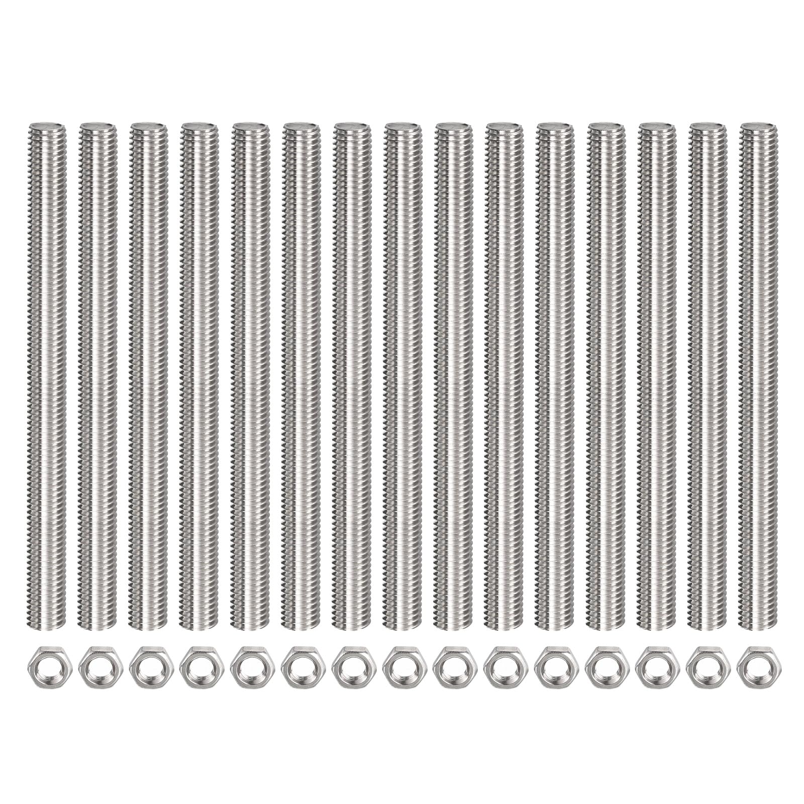 uxcell 15 Pack M10 x 300mm Fully Threaded Rod with 15 Pack Hex Nuts, 1.5mm Thread Pitch 304 Stainless Steel Right Hand Threaded Rods Bar Studs
