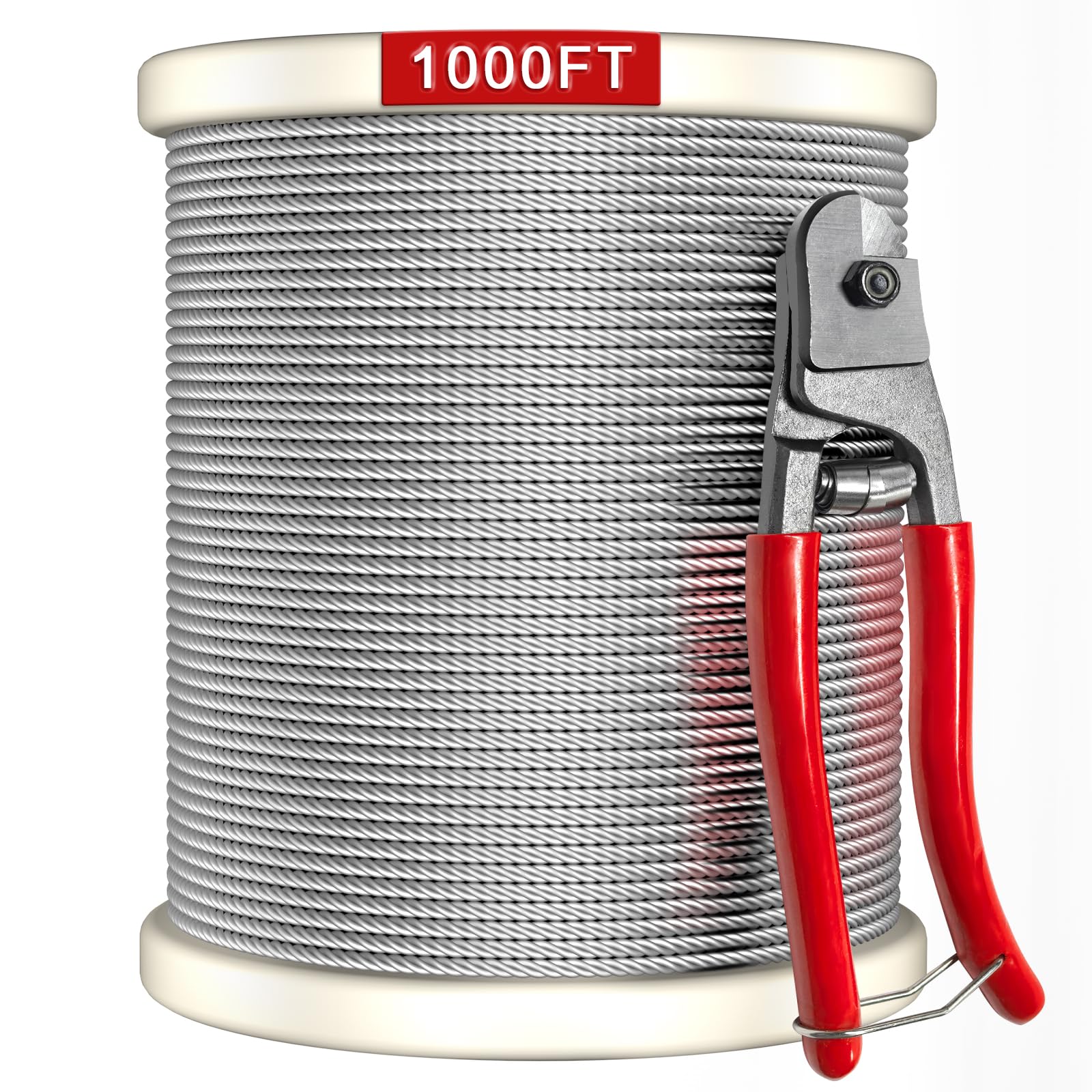 Photo 1 of 1000FT Stainless Steel Cable with Cutter, 1/8" Wire Rope, T316, 1850 lb Strength, 7x7 Strands for Stair Fence Deck Railing Kit