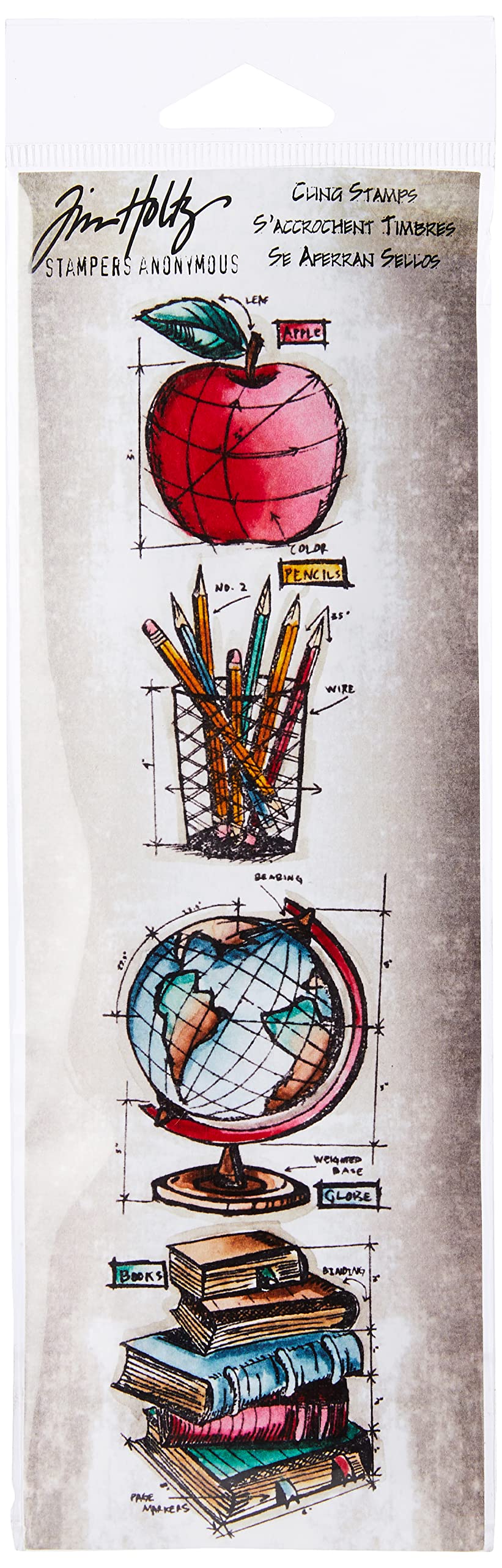 Stampers Anonymous_AGW Schoolhouse Mini Blueprints Strip, Grey, 3" by 10"