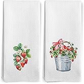 BitKAM Strawberry Kitchen Towels, Farmhouse Coquette Bow Strawberries Kitchen Towel Decorative Set, Fruit Decor Hand Dish Tea Towels for Bathroom Decor, Strawberry Bathroom Decor